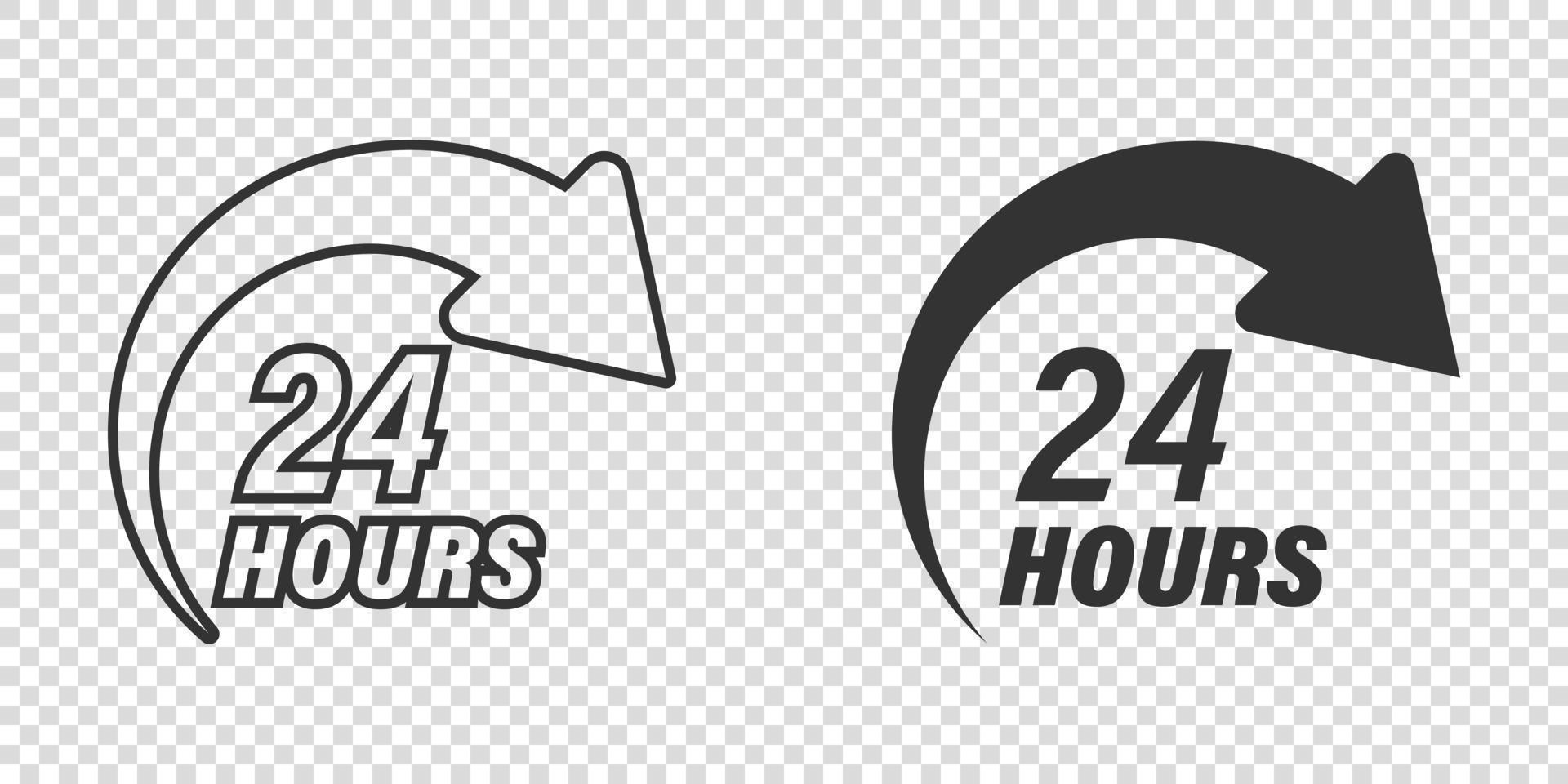 24 hours service icon in flat style. All day business and service vector illustration on isolated background. Quick service time sign business concept.