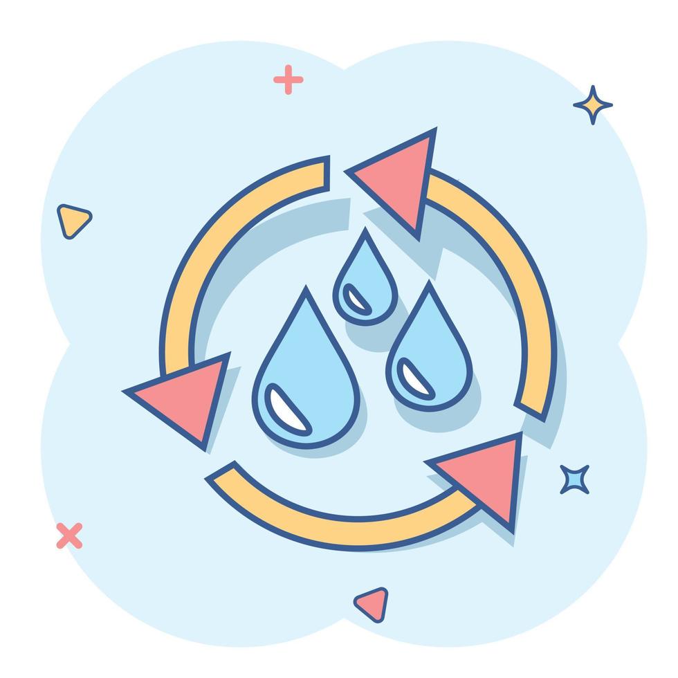 icono de ciclo de agua de dibujos animados de vector en estilo cómico. pictograma de ilustración de signo de reciclaje. concepto de efecto de salpicadura de negocio ecológico.