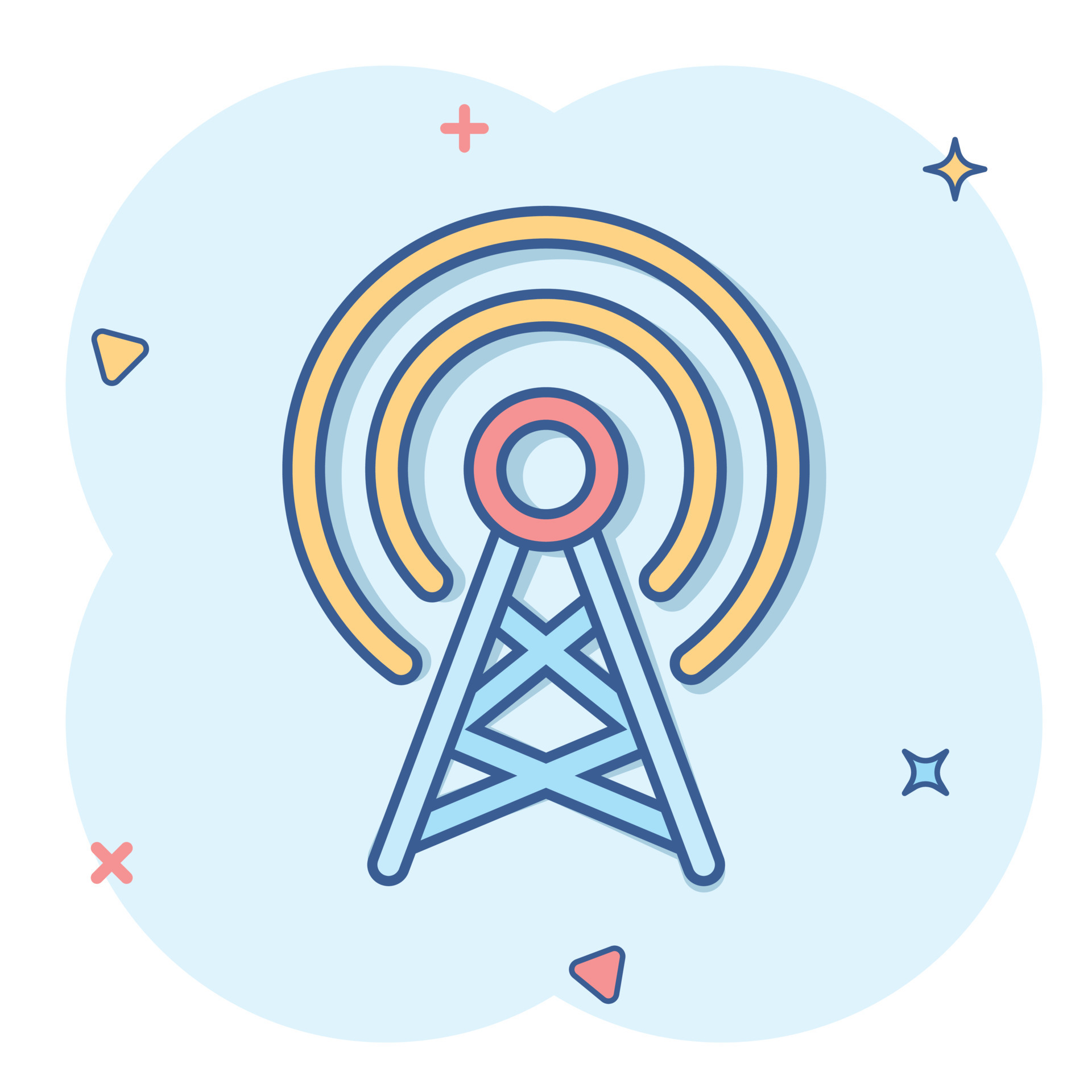 Antenna tower icon in comic style. Broadcasting cartoon vector