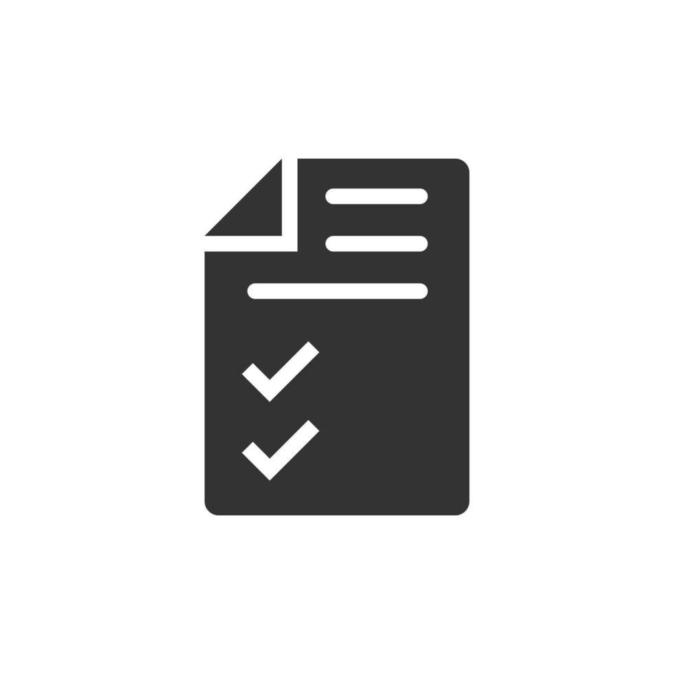 Document checklist icon in flat style. Report vector illustration on white isolated background. Paper sheet business concept.