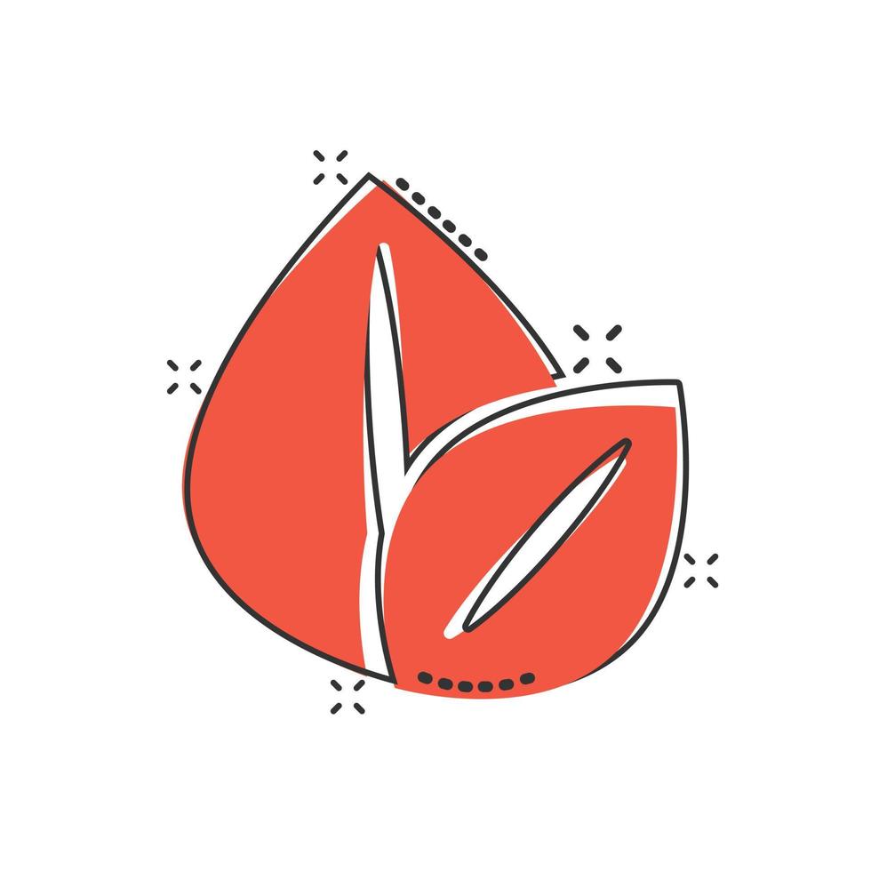 Leaf icon in comic style. Plant cartoon vector illustration on white isolated background. Flower splash effect sign business concept.