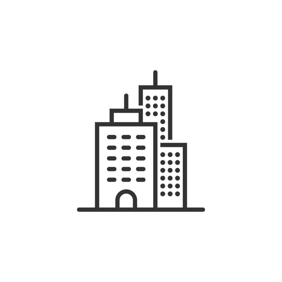 Building icon in flat style. Town skyscraper apartment vector illustration on white isolated background. City tower business concept.