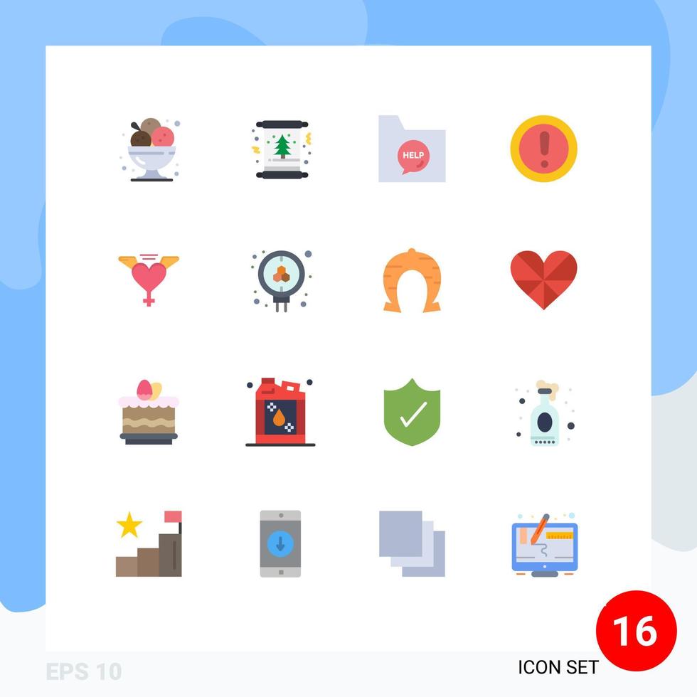 interfaz móvil conjunto de colores planos de 16 pictogramas de nota sobre el documento de ayuda del árbol paquete editable de elementos de diseño de vectores creativos