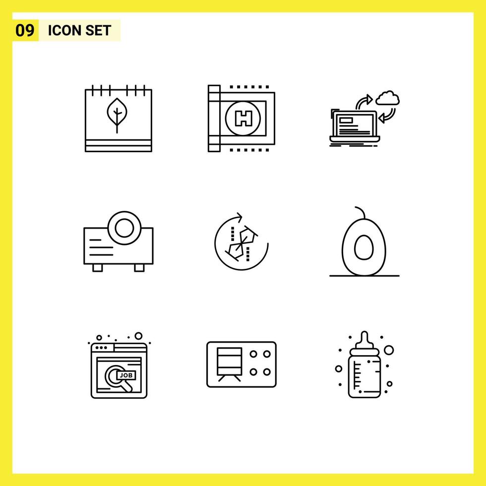 9 User Interface Outline Pack of modern Signs and Symbols of repeat projector sync presentation arrows Editable Vector Design Elements