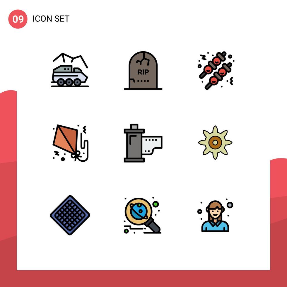 Set of 9 Modern UI Icons Symbols Signs for cinema fly graveyard flying meatball Editable Vector Design Elements