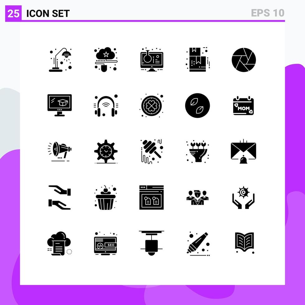25 Thematic Vector Solid Glyphs and Editable Symbols of aperture ecommerce online box sample tube Editable Vector Design Elements