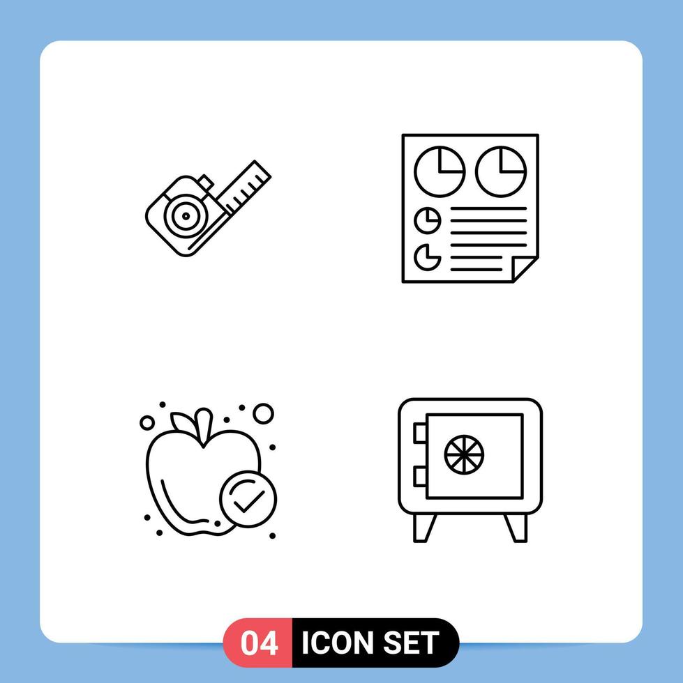 Universal Icon Symbols Group of 4 Modern Filledline Flat Colors of measure apple tool page meal Editable Vector Design Elements