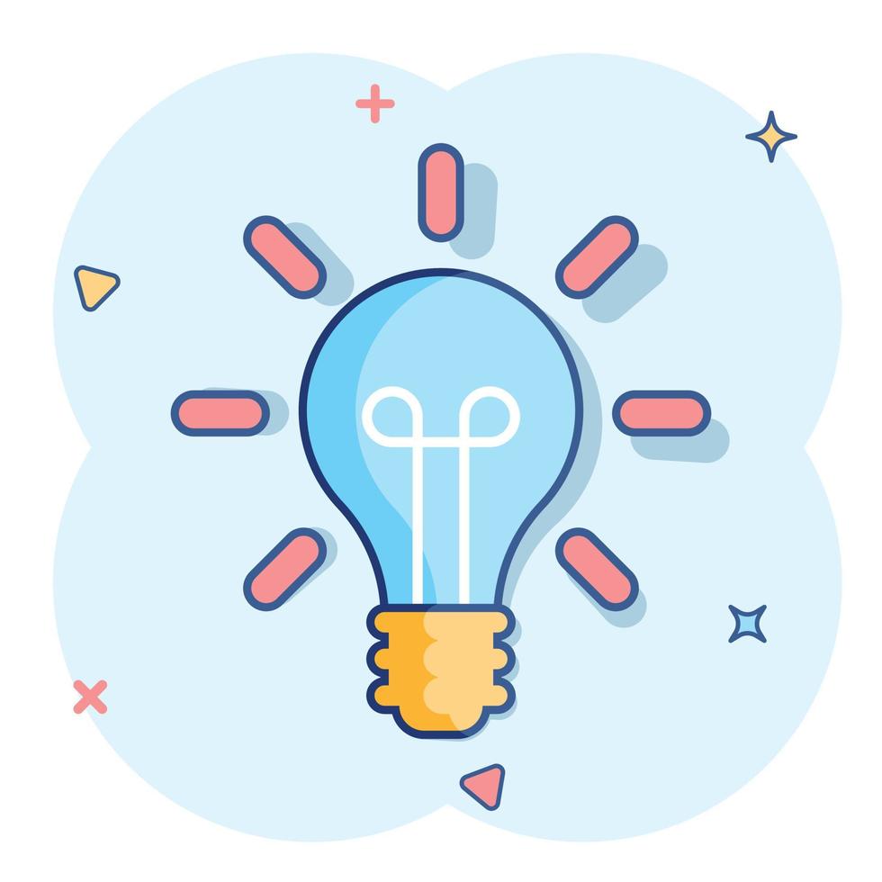 Light bulb icon in comic style. Lightbulb vector cartoon illustration pictogram. Lamp idea business concept splash effect.