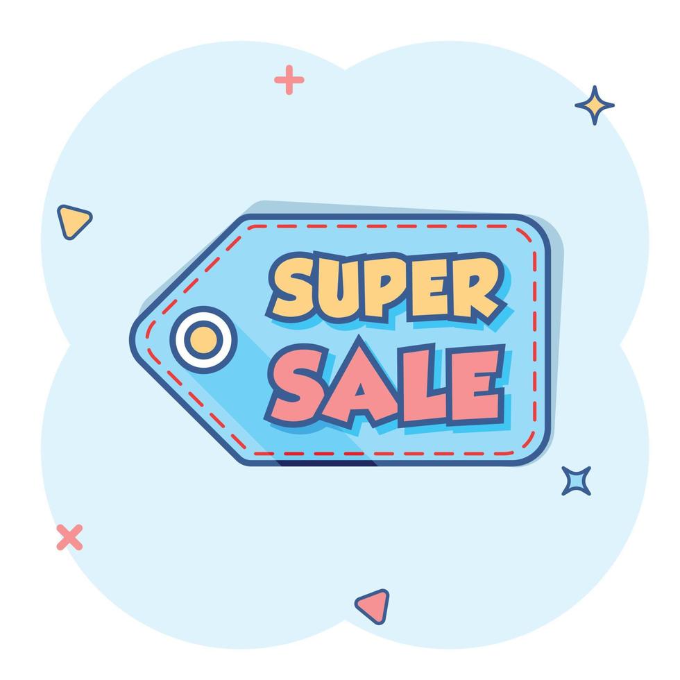 Vector cartoon discount sticker icon in comic style. Sale tag illustration pictogram. Promotion super sale discount splash effect concept.