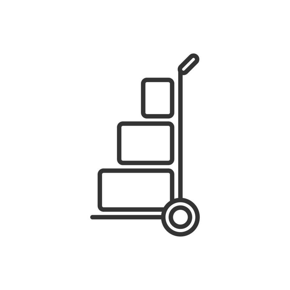 Cargo trolley icon in flat style. Delivery box vector illustration on white isolated background. Box shipping business concept.