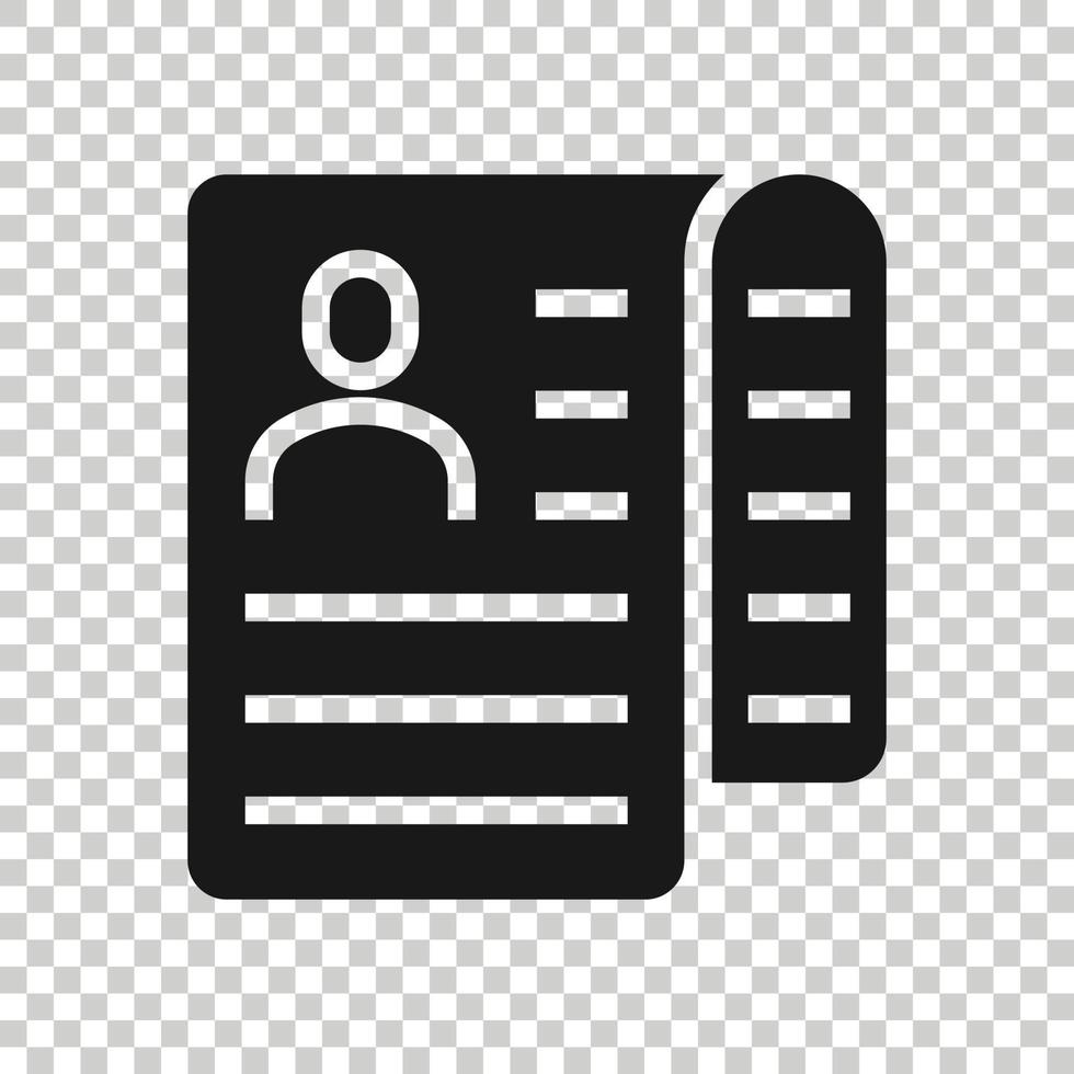 Resume icon in flat style. Contract document vector illustration on white isolated background. Paper notepad business concept.