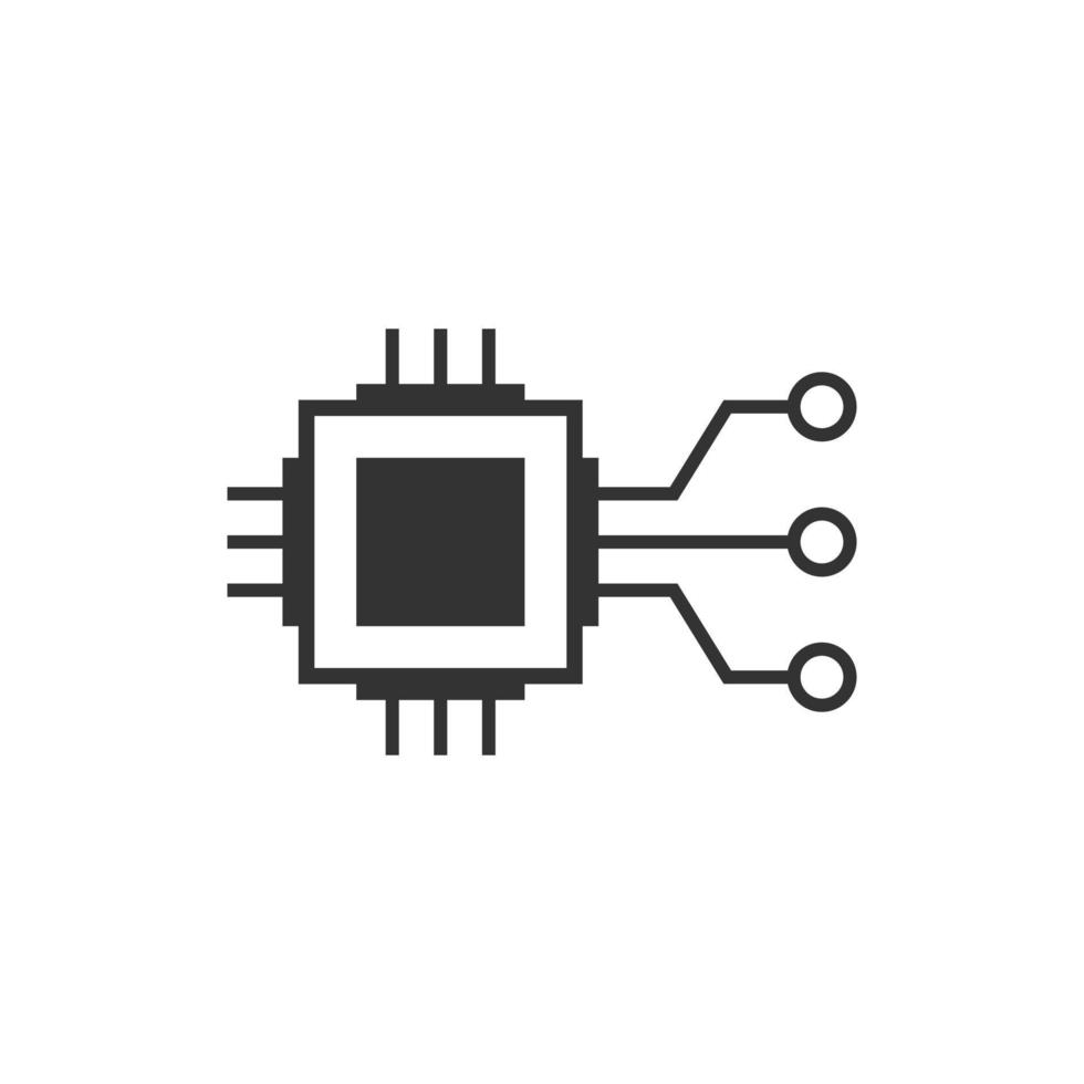 Computer chip icon in flat style. Circuit board vector illustration on white isolated background. Cpu processor business concept.