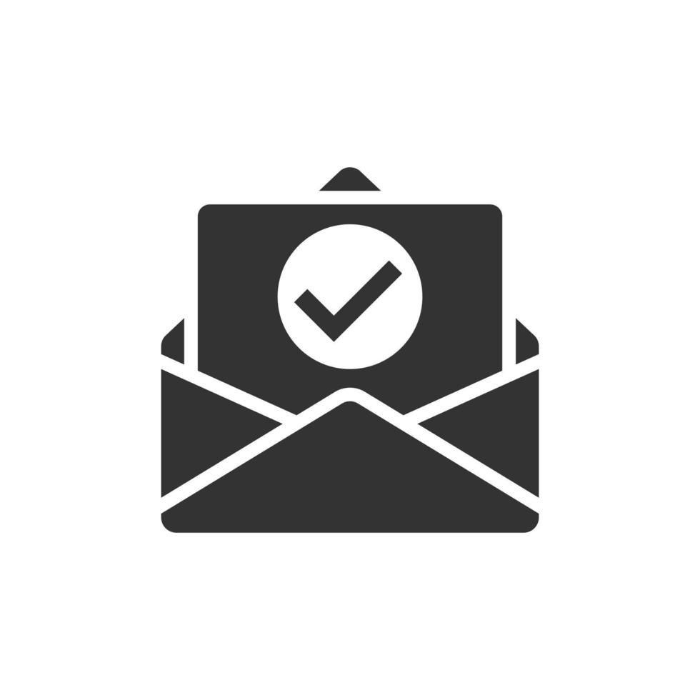 Envelope with confirmed document icon in flat style. Verify vector illustration on white isolated background. Receive business concept.