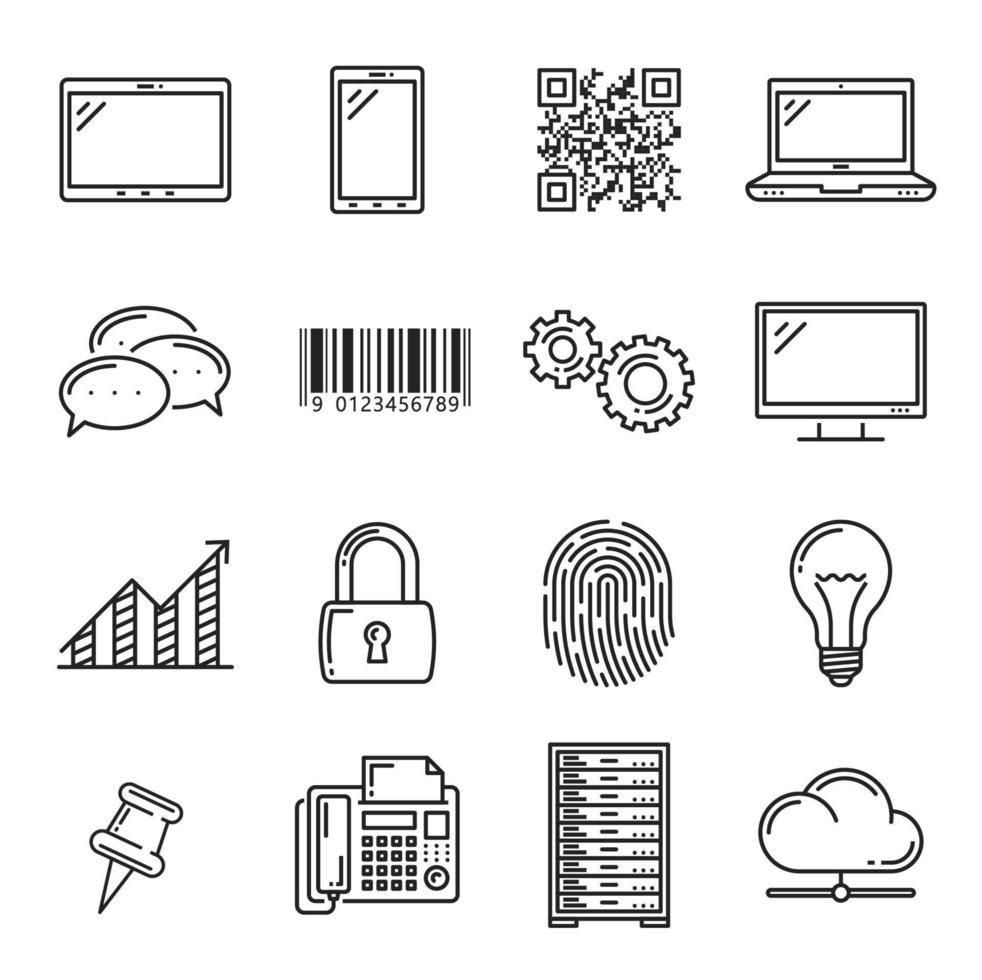 Devices and application, outline line art icons vector