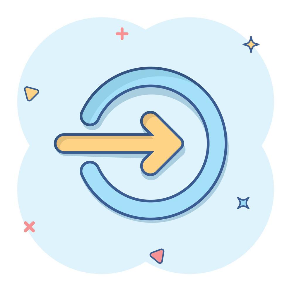 Login icon in comic style. Arrow access cartoon vector illustration on white isolated background. Door entry splash effect business concept.