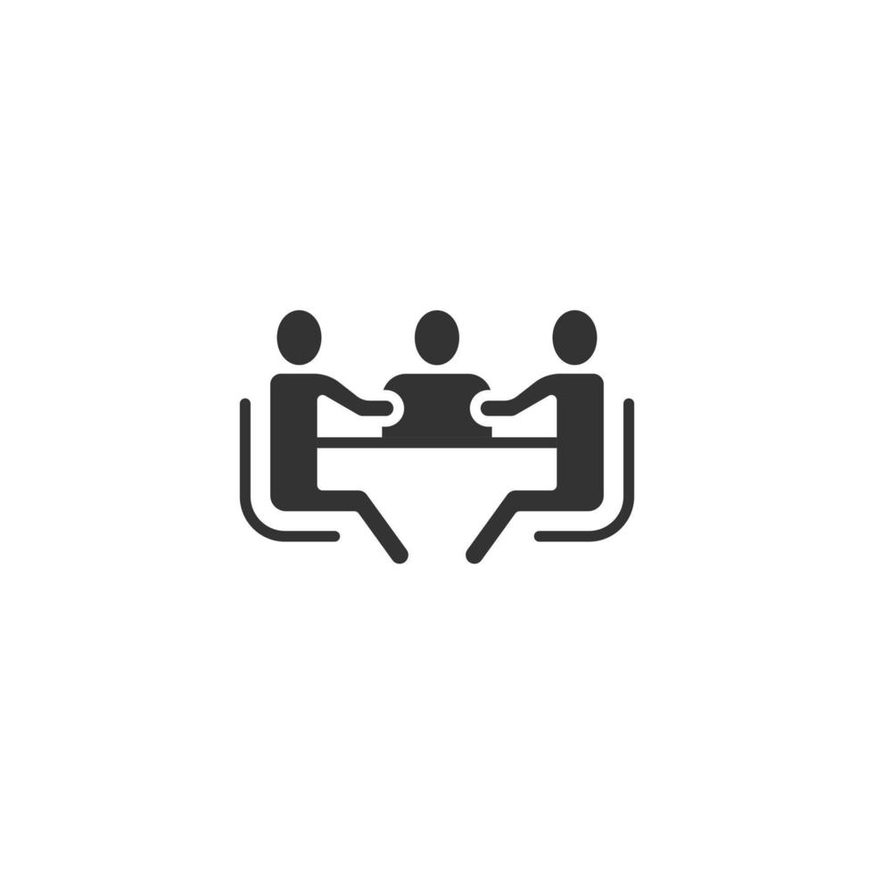 People with table icon in flat style. Teamwork conference vector illustration on white isolated background. Speaker dialog business concept.
