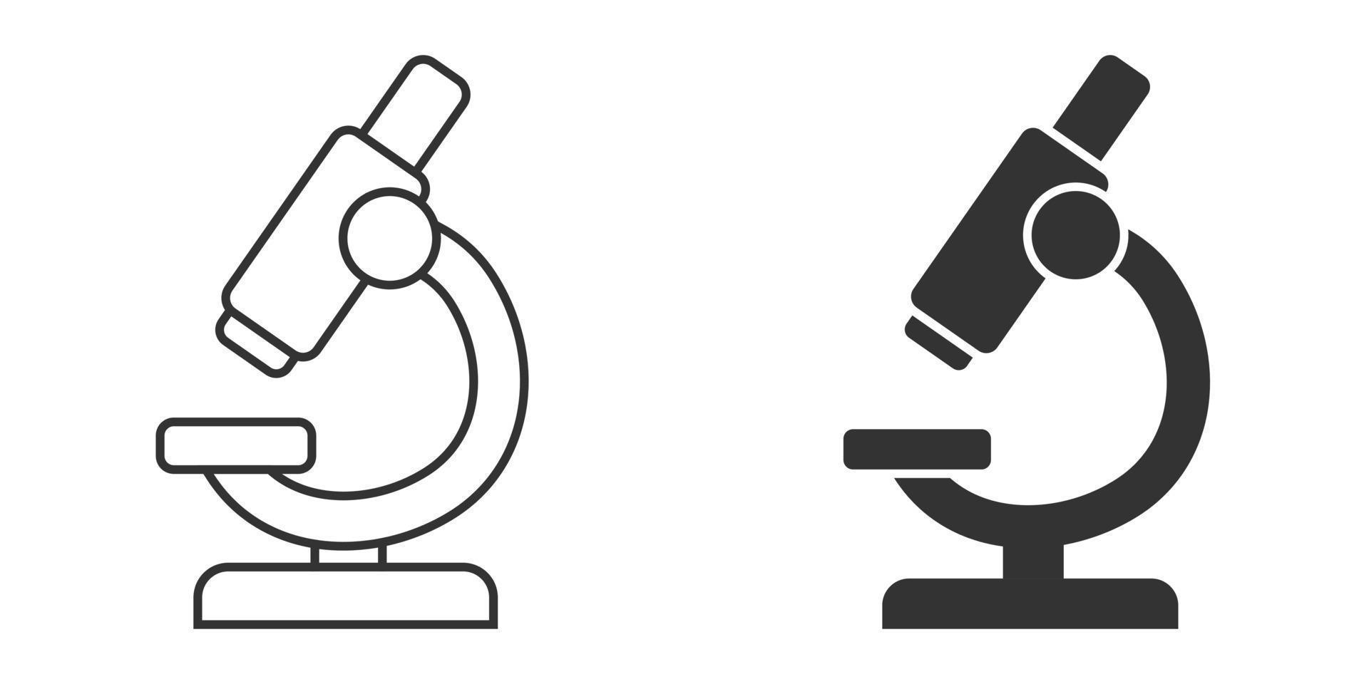 Microscope icon in flat style. Laboratory magnifier vector illustration on isolated background. Biology instrument sign business concept.