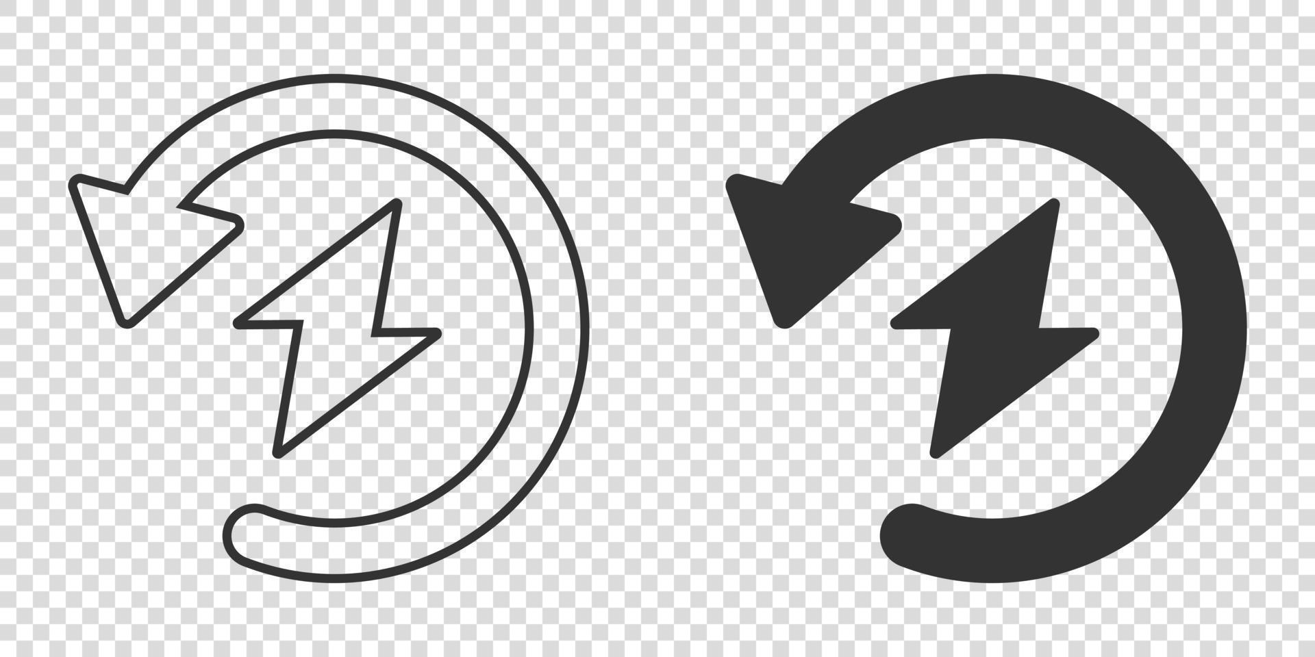 Energy recharge icon in flat style. Voltage and arrow vector illustration on white isolated background. Electric sign business concept.