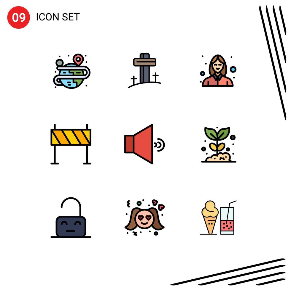 9 Filledline Flat Color concept for Websites Mobile and Apps sound obstacle avatar construction barrier Editable Vector Design Elements