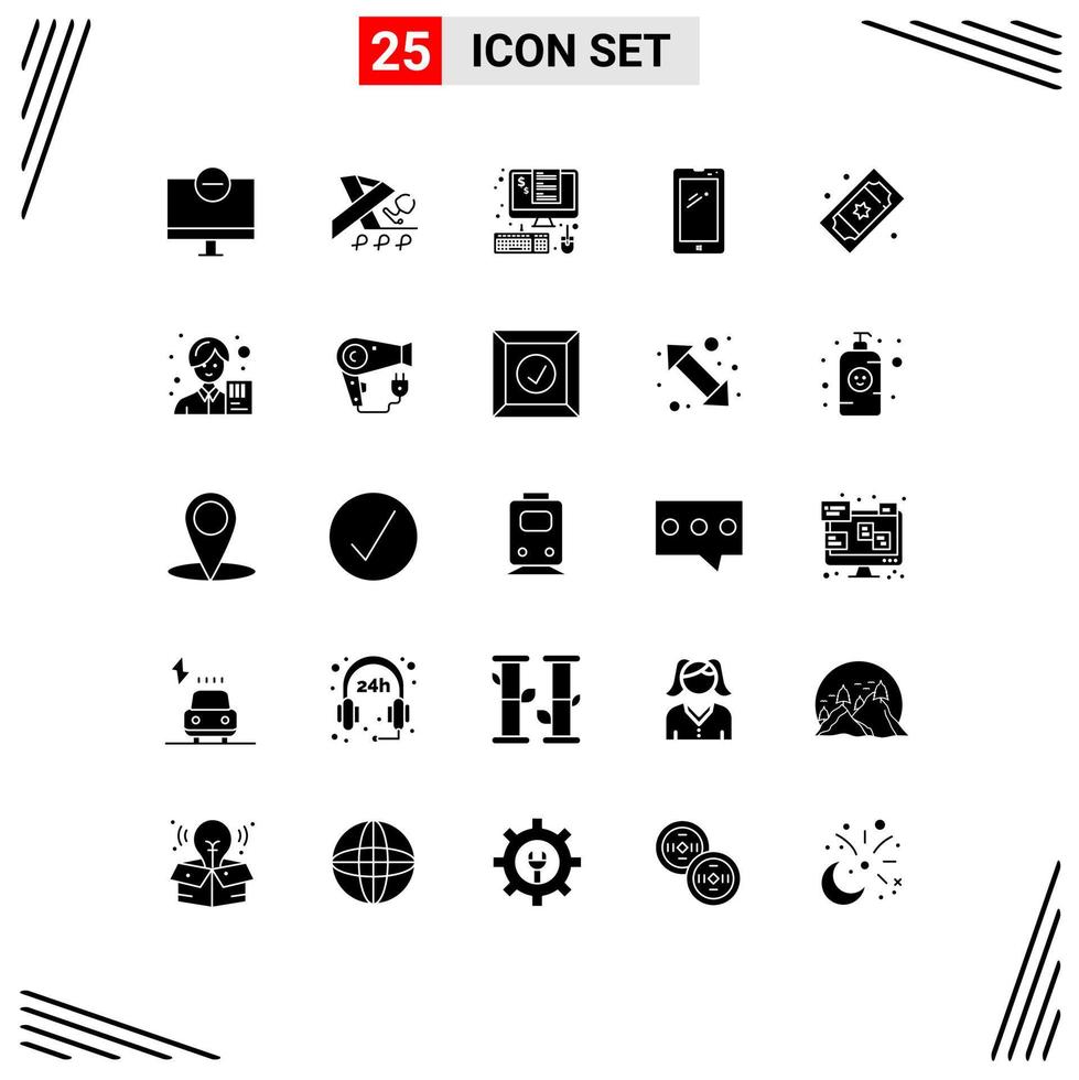 Paquete de glifos sólidos de interfaz de usuario de 25 de signos y símbolos modernos de elementos de diseño de vector editables porcentuales de teléfonos inteligentes android