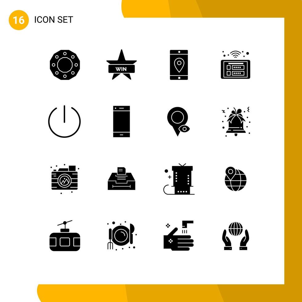 Universal Icon Symbols Group of 16 Modern Solid Glyphs of smart control win access location Editable Vector Design Elements