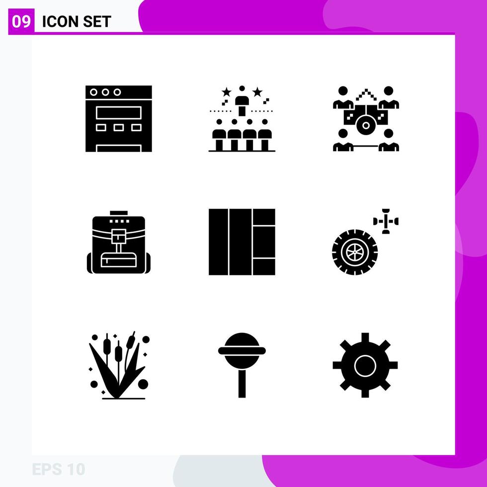 Solid Glyph Pack of 9 Universal Symbols of car grid network service backbag Editable Vector Design Elements