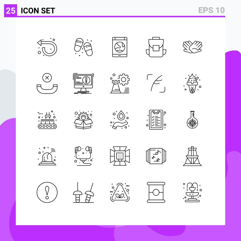 Pack of 25 Modern Lines Signs and Symbols for Web Print Media such as charity bag app multimedia smartphone Editable Vector Design Elements