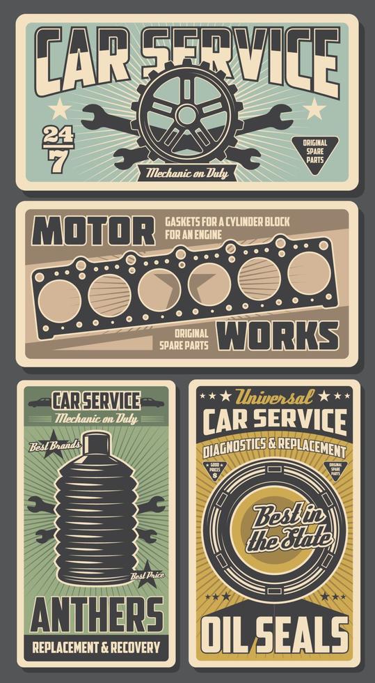 Car repairing service retro posters for garage vector