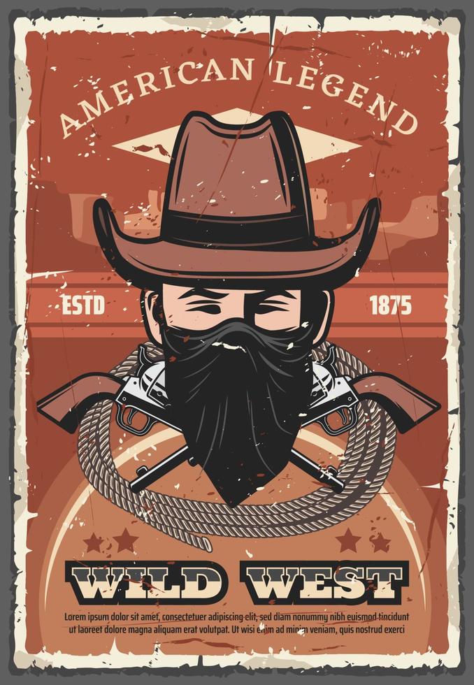 Cowboy in hat with revolvers, Wild West vector