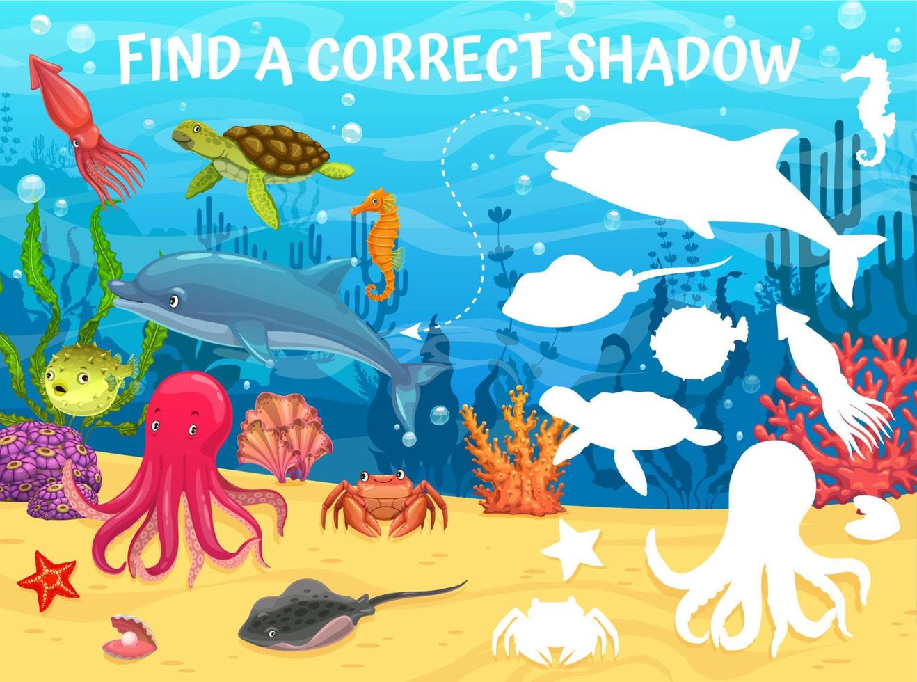 encontrar un paisaje submarino de dibujos animados de sombra correcta vector