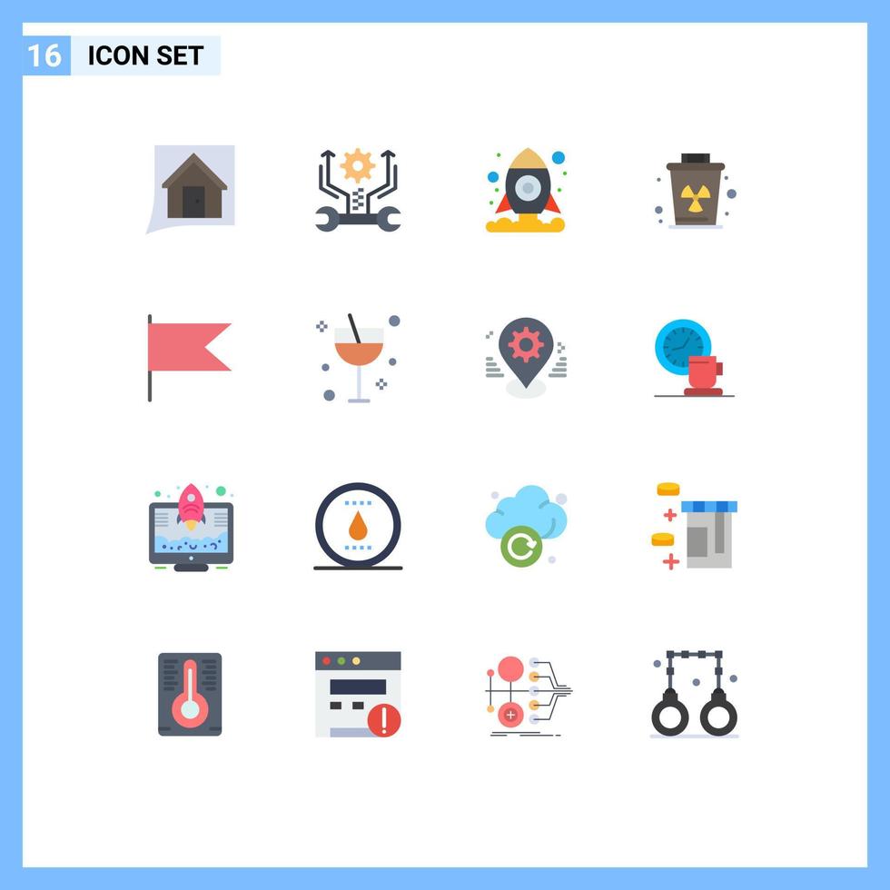 Universal Icon Symbols Group of 16 Modern Flat Colors of flag trash tools pollution environment Editable Pack of Creative Vector Design Elements