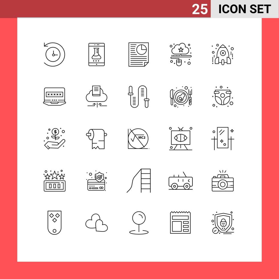 Mobile Interface Line Set of 25 Pictograms of education mouse data data cloud Editable Vector Design Elements