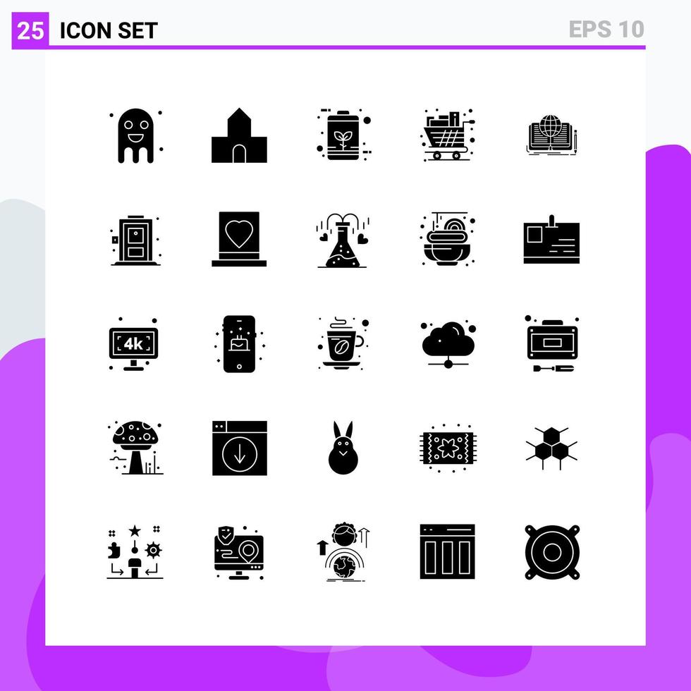 Modern Set of 25 Solid Glyphs and symbols such as shopping full christian building cart energy Editable Vector Design Elements