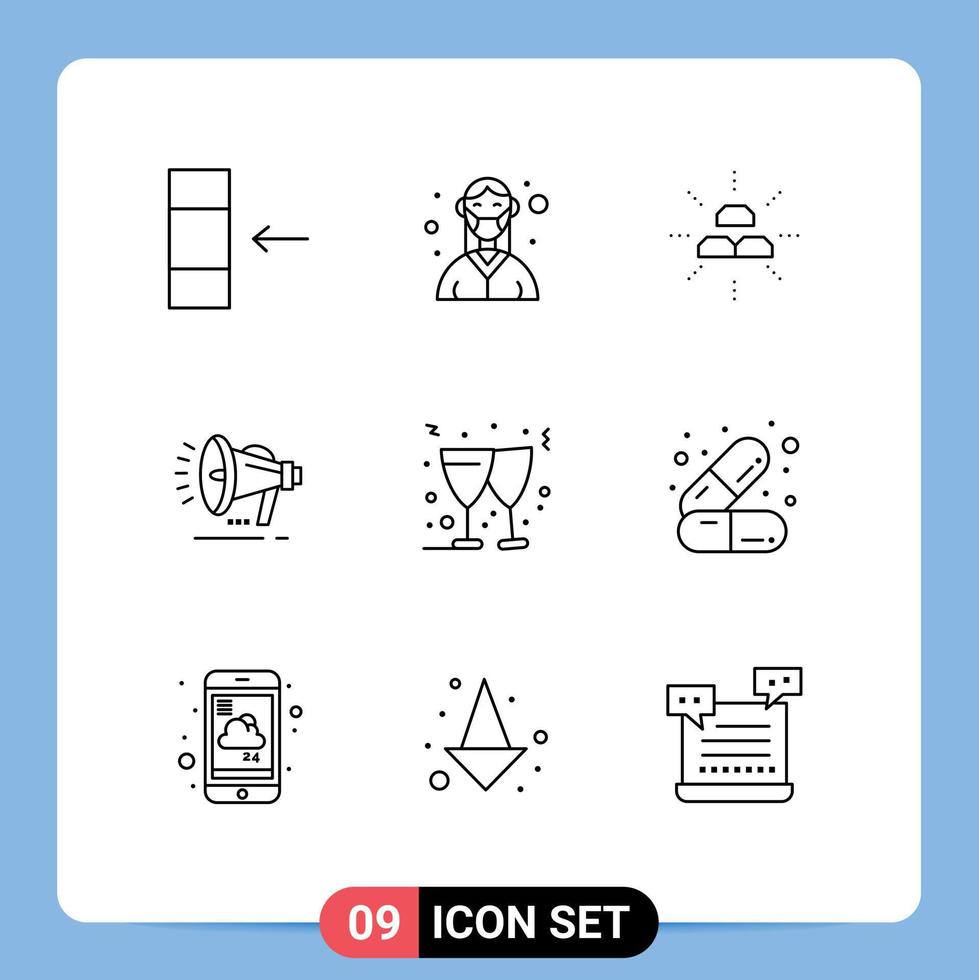 Set of 9 Commercial Outlines pack for beer voice bars loud speaker interest Editable Vector Design Elements