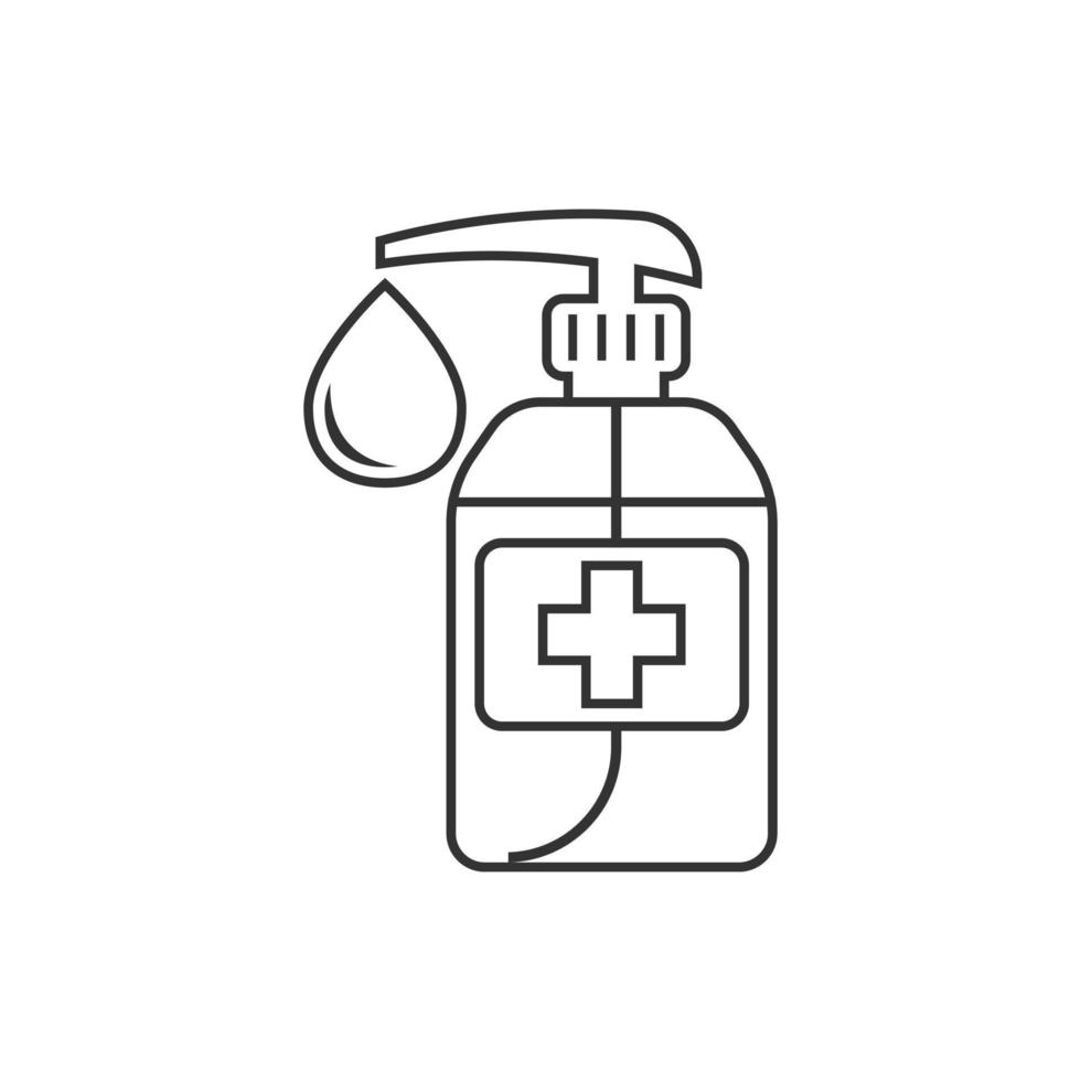 Hand sanitizer icon in flat style. Antiseptic bottle vector illustration on isolated background. Disinfect gel sign business concept.