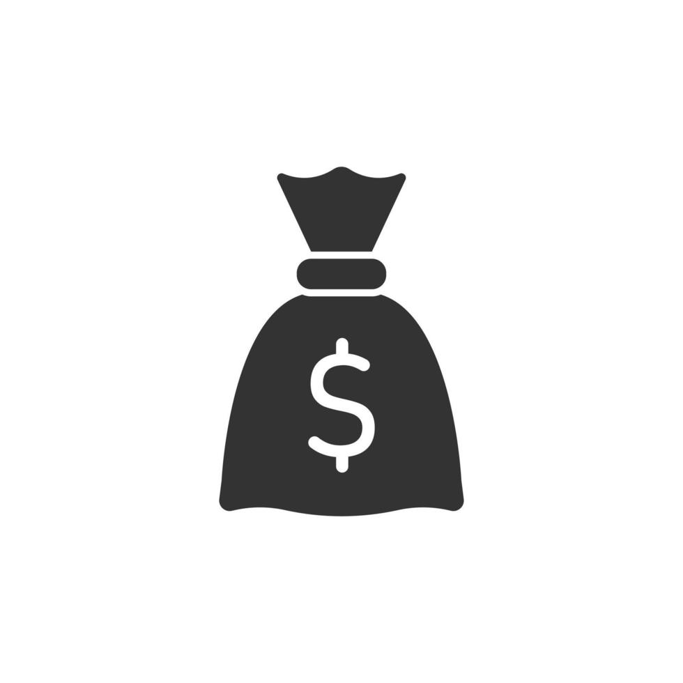 icono de bolsa de dinero en estilo plano. Ilustración de vector de bolsa de dinero sobre fondo aislado. concepto de negocio de signo de saco de monedas.