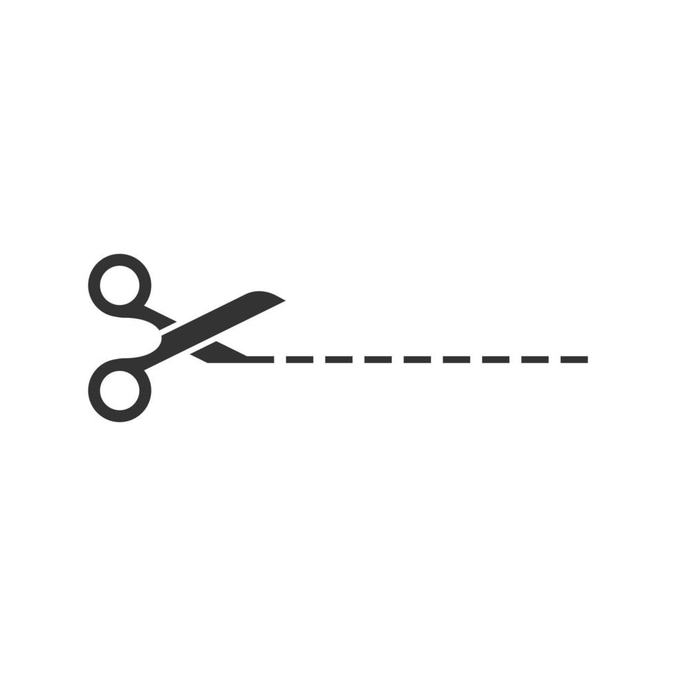 Scissor with cutting line icon in flat style. Cut equipment vector illustration on white isolated background. Cutter business concept.