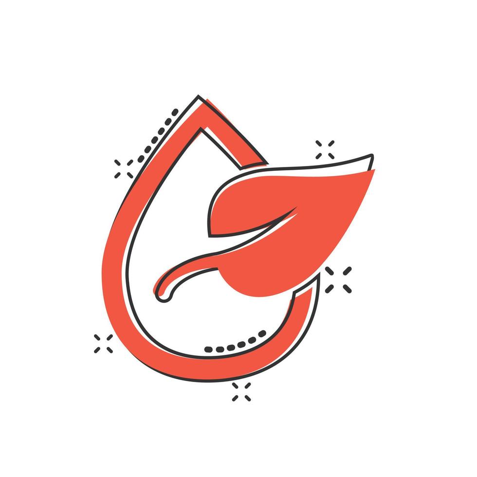 Natural drop water icon in comic style. Liquid cartoon vector illustration on white isolated background. Droplet splash effect business concept.