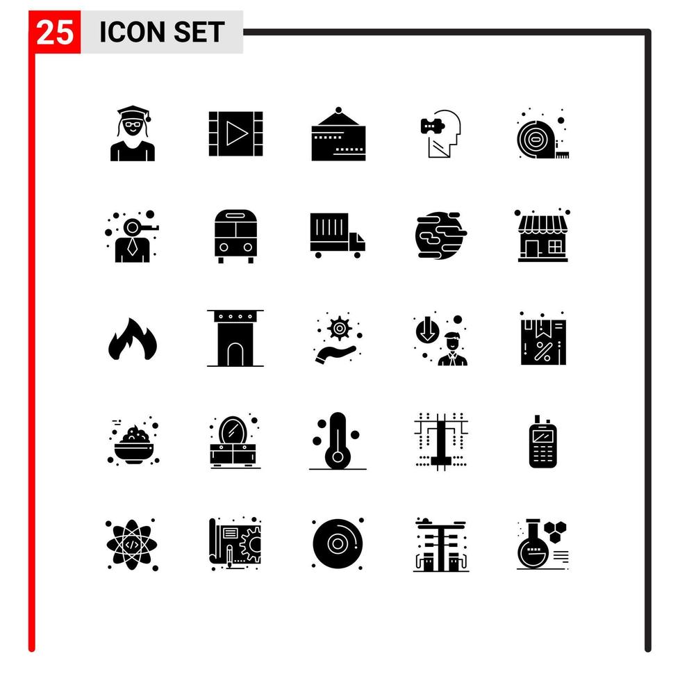Pack of 25 Modern Solid Glyphs Signs and Symbols for Web Print Media such as measuring problem stream mind sign Editable Vector Design Elements