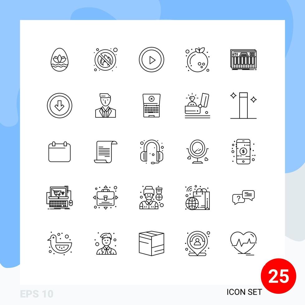 Pack of 25 Modern Lines Signs and Symbols for Web Print Media such as keys controller interface year new Editable Vector Design Elements