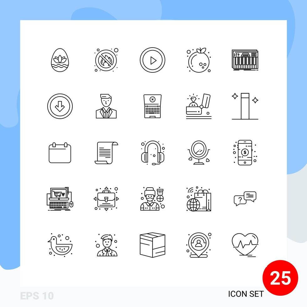 paquete de 25 líneas modernas, signos y símbolos para medios de impresión web, como la interfaz del controlador de teclas, nuevos elementos de diseño vectorial editables vector
