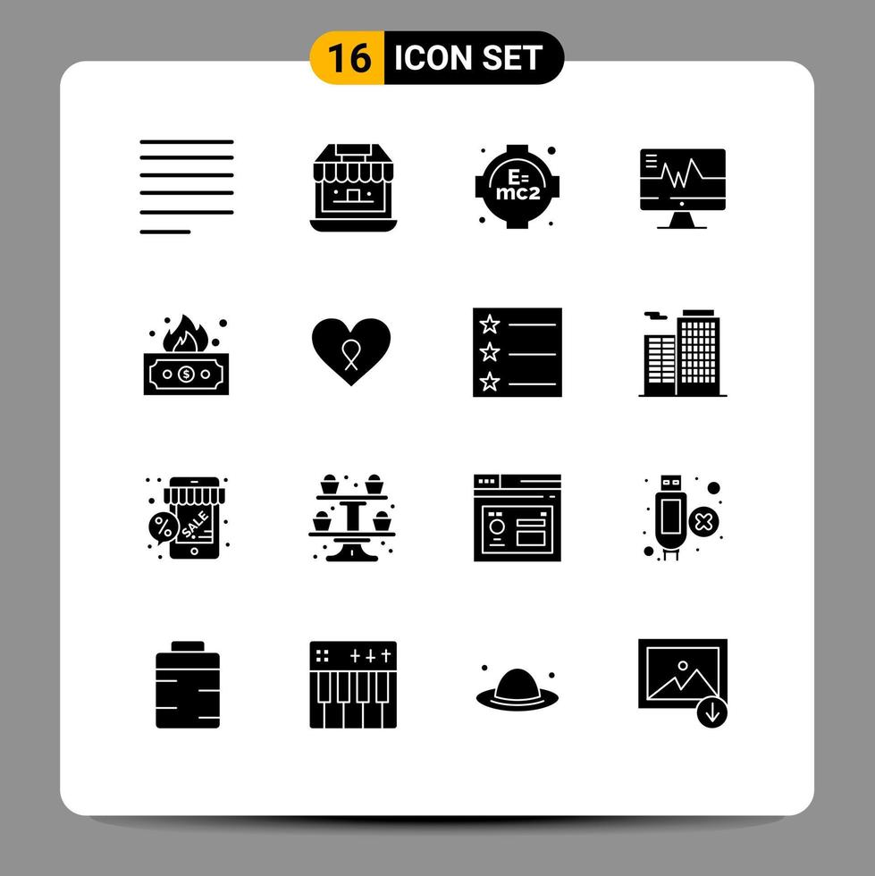 16 Solid Glyph concept for Websites Mobile and Apps money finance learning risky heart Editable Vector Design Elements