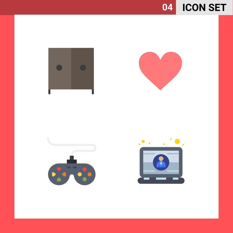 Group of 4 Modern Flat Icons Set for furniture game love like computer Editable Vector Design Elements