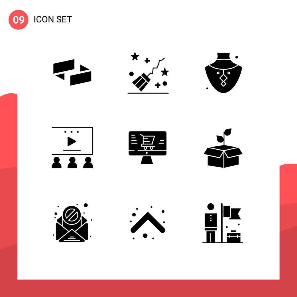 User Interface Pack of 9 Basic Solid Glyphs of online video tutorials diamond video advertising online advertisement Editable Vector Design Elements