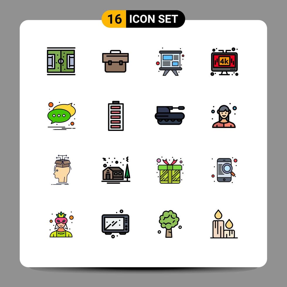 Pictogram Set of 16 Simple Flat Color Filled Lines of lcd media portfolio display training Editable Creative Vector Design Elements