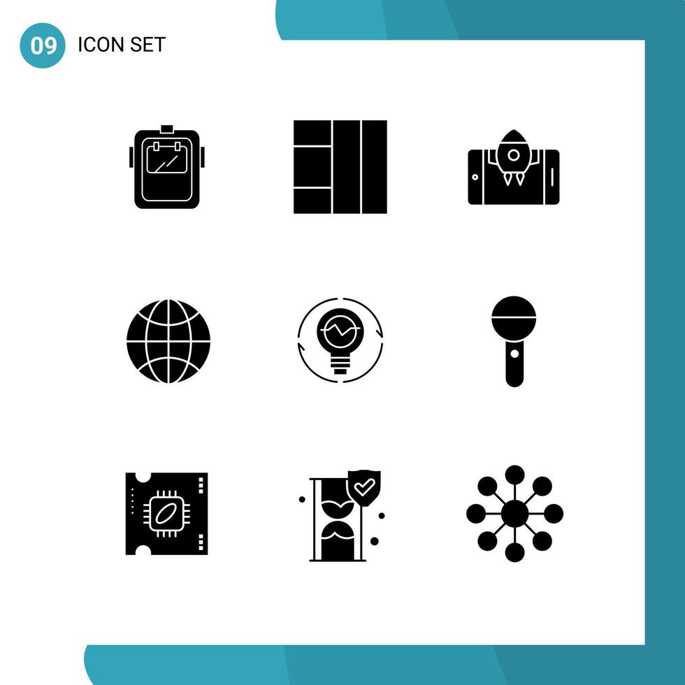 9 Universal Solid Glyphs Set for Web and Mobile Applications generation bulb mobile wifi internet of things Editable Vector Design Elements