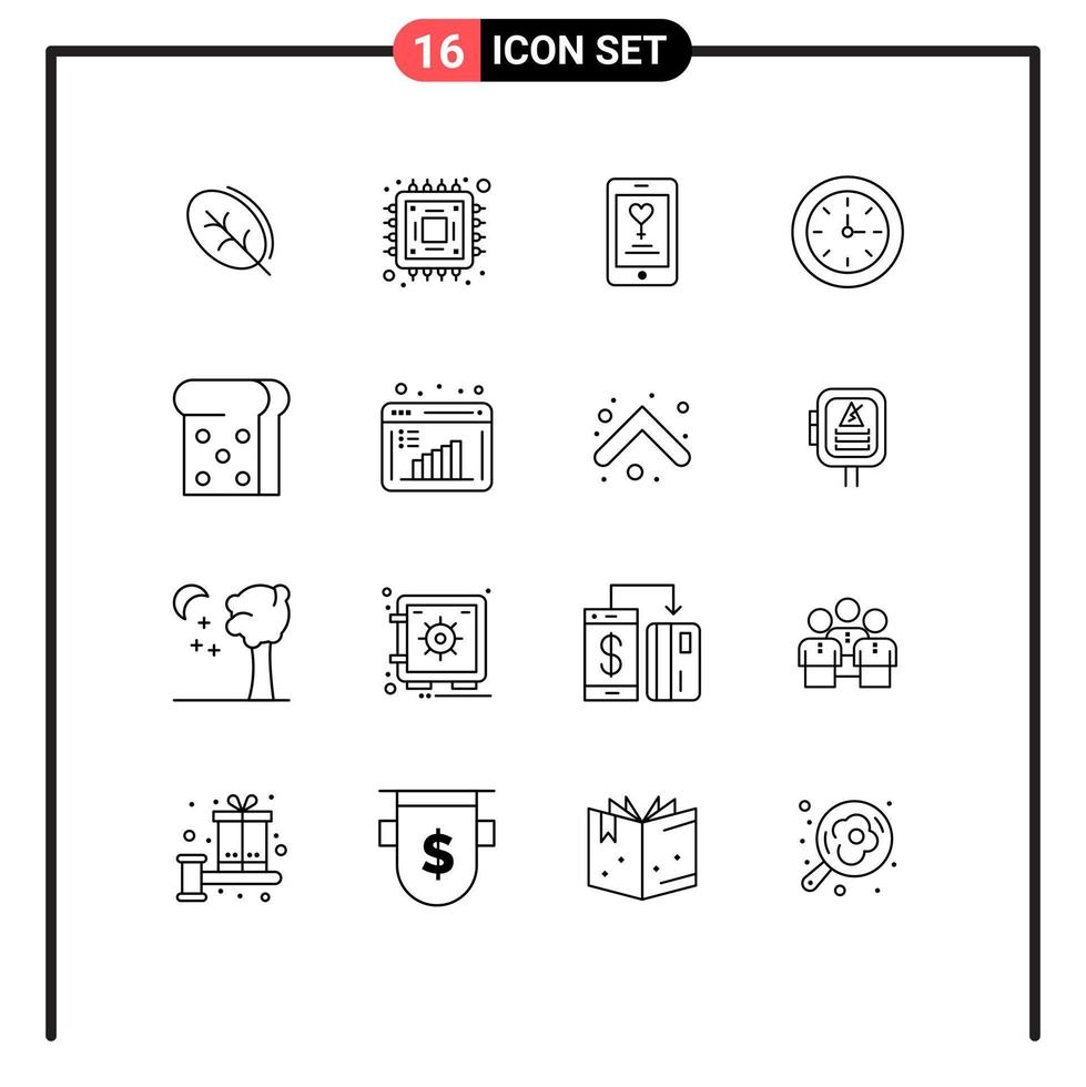 Pictogram Set of 16 Simple Outlines of business research toast mobile bread education Editable Vector Design Elements