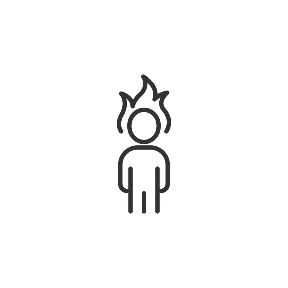 People with flame head icon in flat style. Stress expression vector illustration on white isolated background. Health problem business concept.