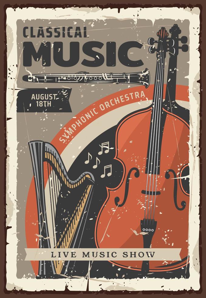 Music concert invitation with instruments vector