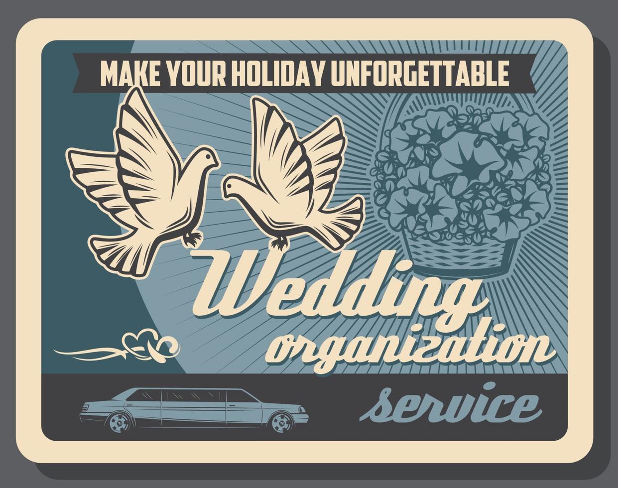 Wedding organization, limousine and flower service vector